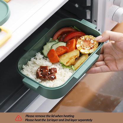 Adult lunch box with compartments, 1000 ml, leakproof, for men and women, double layer, ideal for the office, picnics (green) - Image 5