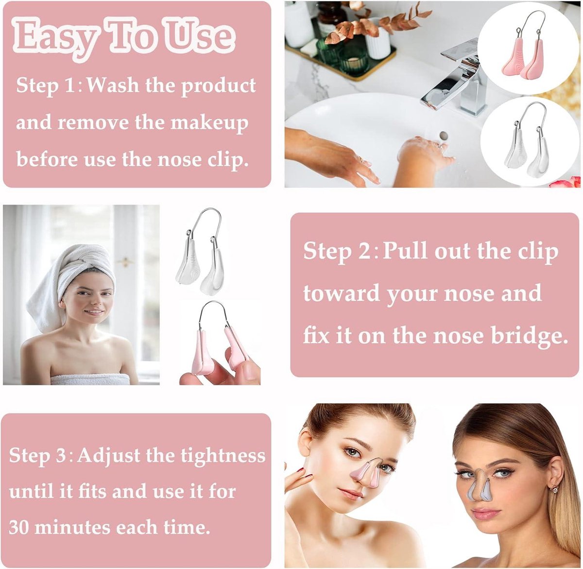 Silicone nose clips for women with wide noses (2 pieces) (transparent pink) - Image 2
