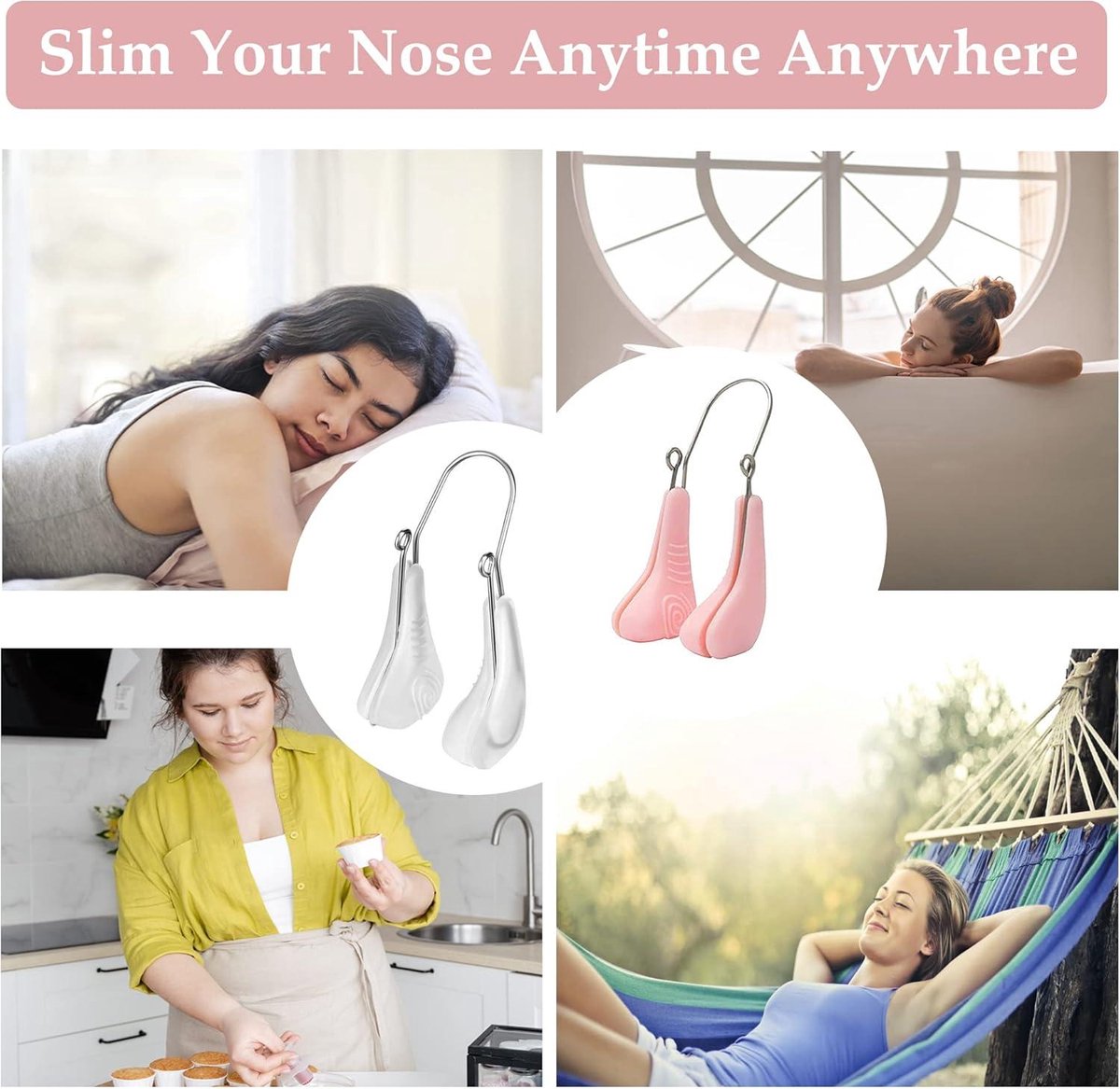 Silicone nose clips for women with wide noses (2 pieces) (transparent pink) - Image 3