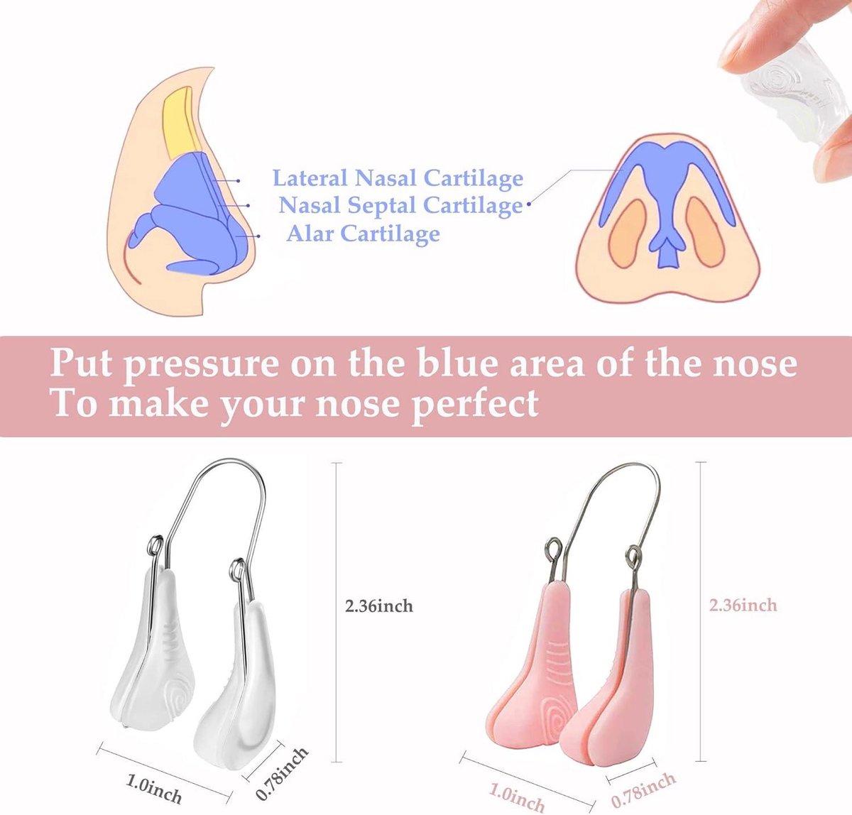 Silicone nose clips for women with wide noses (2 pieces) (transparent pink) - Image 4