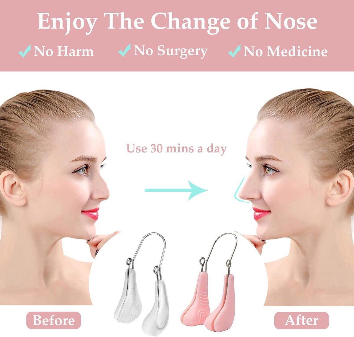 Silicone nose clips for women with wide noses (2 pieces) (transparent pink) - Image 5