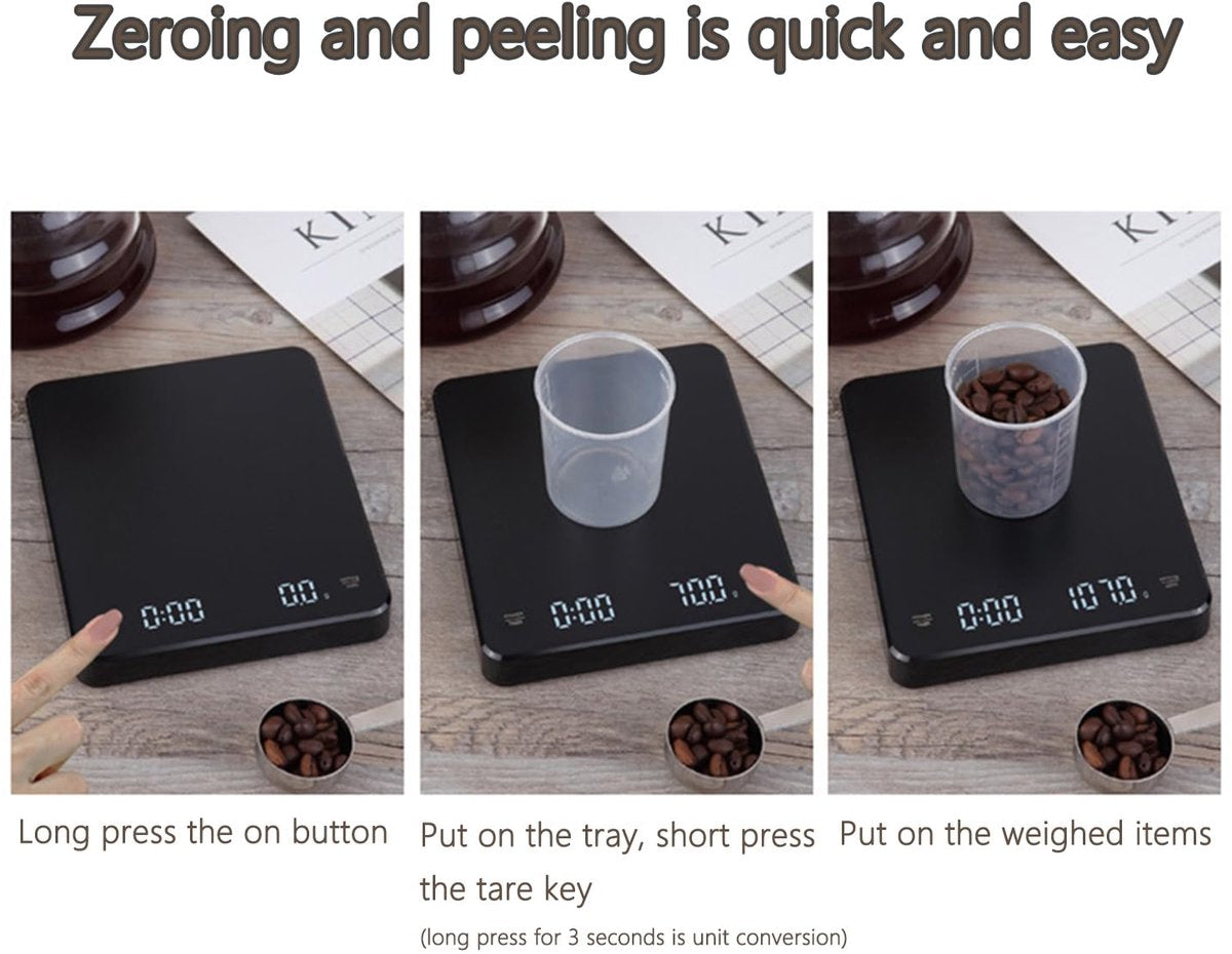 Precision Scale - Barista Scale - Coffee Scale with Timer - Small 3 kg / 0 g Coffee Scale with Gravity Sensor - Rechargeable Kitchen Scale - Barista Essential - High Precision - Black - Image 5