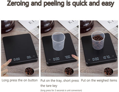 Precision Scale - Barista Scale - Coffee Scale with Timer - Small 3 kg / 0 g Coffee Scale with Gravity Sensor - Rechargeable Kitchen Scale - Barista Essential - High Precision - Black - Image 5