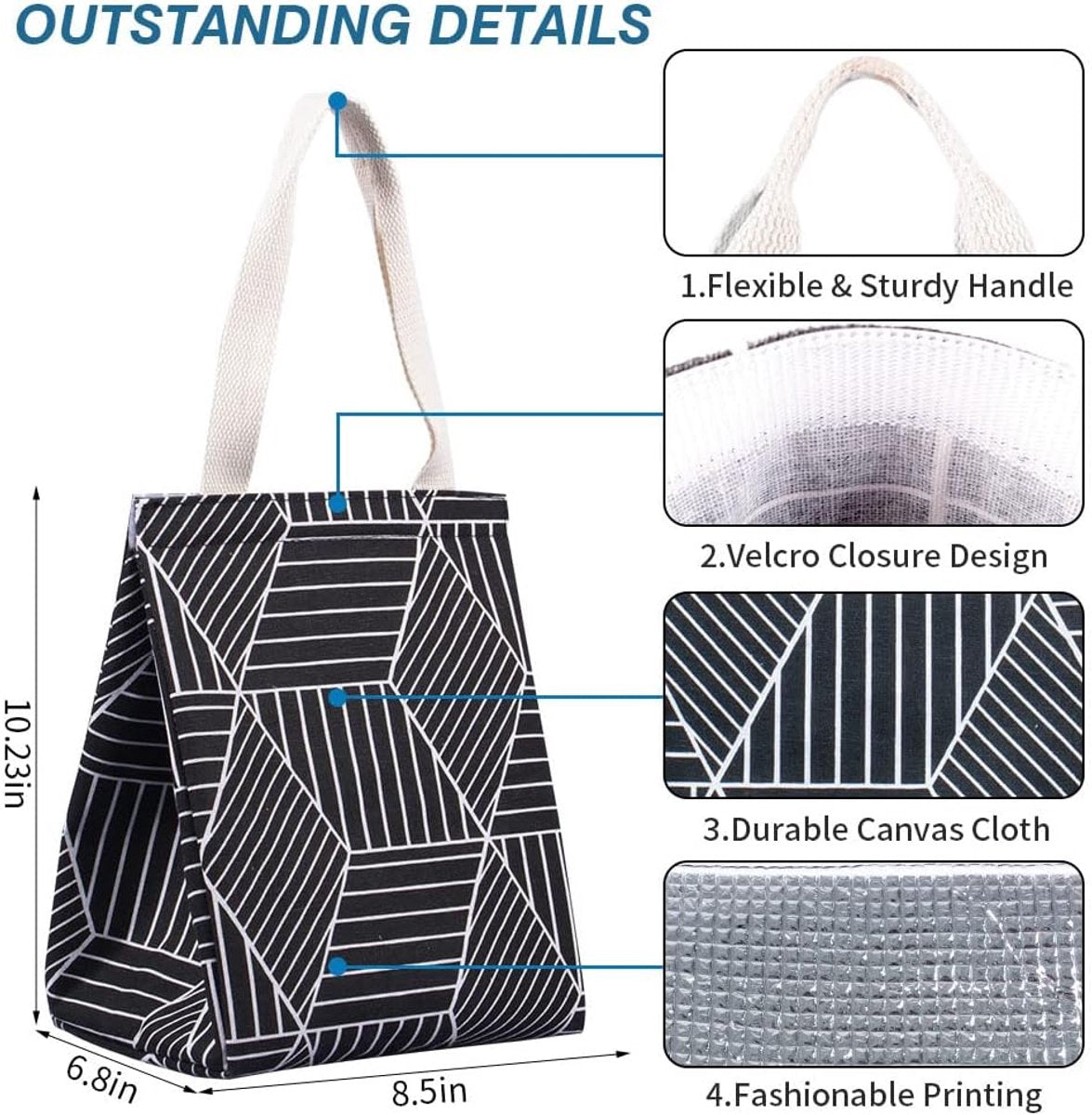 Lunch bag - Insulated bags - Insulated lunch bag for women - Sturdy, foldable and portable lunch bag with wide opening - With interior pockets - Insulated and leakproof cooler - For picnics and beaches for adults (Black Diamond) - Image 5