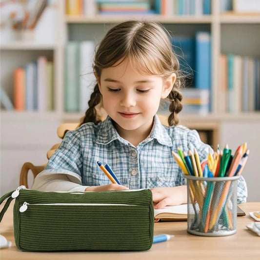 Corduroy pencil case - Pretty pencil case with a practical zipper - Makeup bag - Suitable for school-aged teenagers, boys and girls - Image 2