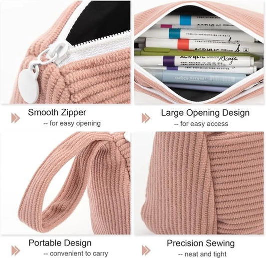 Corduroy Pencil Case - Cute pencil case with a practical zipper - Makeup bag - Suitable for school-aged teenagers, boys and girls - brown - Image 5