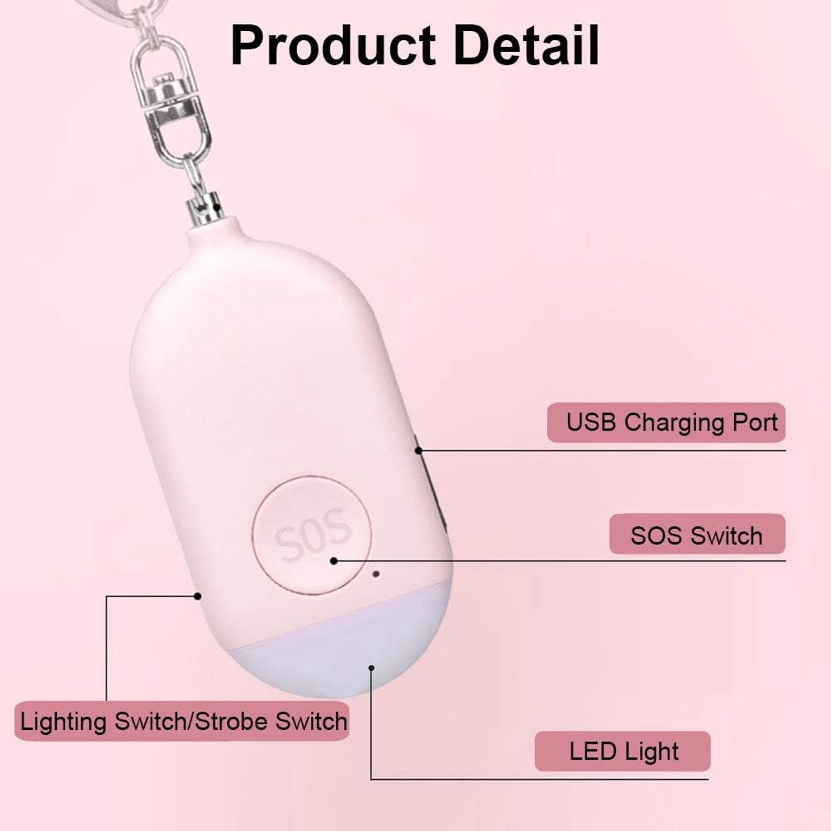 Rechargeable Personal Alarm – Keychain – Personal Alarm – Alarm Keychain – Rechargeable LED Flashlight – Self-Defense Products – Self-Defense Alarm – Personal Alarm – Pink - Image 3