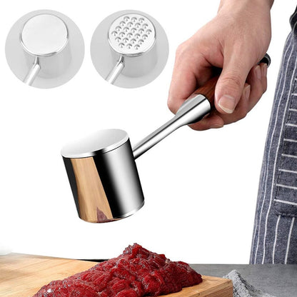 Professional Meat Tenderizer - Meat Mallet - Double-Sided Stainless Steel Meat Tenderizer - Steak Mallet with Non-Slip Wooden Handle - Dishwasher Safe Kitchen Utensil - Image 2