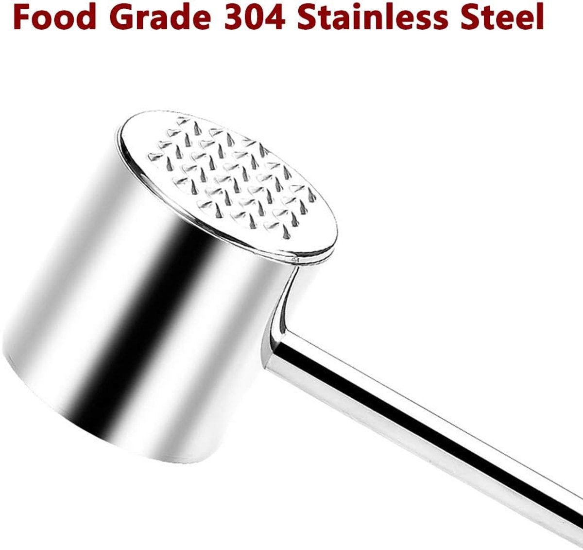 Professional Meat Tenderizer - Meat Mallet - Double-Sided Stainless Steel Meat Tenderizer - Steak Mallet with Non-Slip Wooden Handle - Dishwasher Safe Kitchen Utensil - Image 4