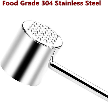 Professional Meat Tenderizer - Meat Mallet - Double-Sided Stainless Steel Meat Tenderizer - Steak Mallet with Non-Slip Wooden Handle - Dishwasher Safe Kitchen Utensil - Image 4
