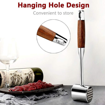 Professional Meat Tenderizer - Meat Mallet - Double-Sided Stainless Steel Meat Tenderizer - Steak Mallet with Non-Slip Wooden Handle - Dishwasher Safe Kitchen Utensil - Image 5