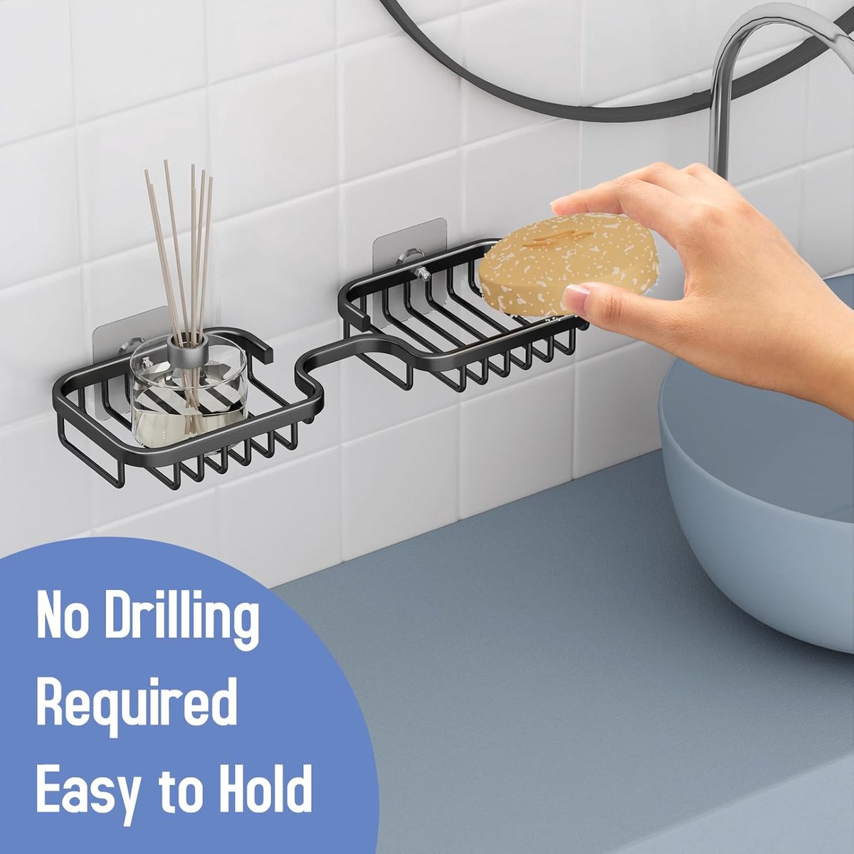 Soap dish - 2 pieces - Soap dish - Shower - Bathroom - Black - Self-adhesive - Space aluminum - Image 2