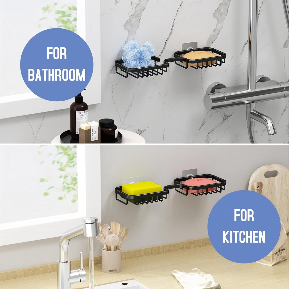 Soap dish - 2 pieces - Soap dish - Shower - Bathroom - Black - Self-adhesive - Space aluminum - Image 4