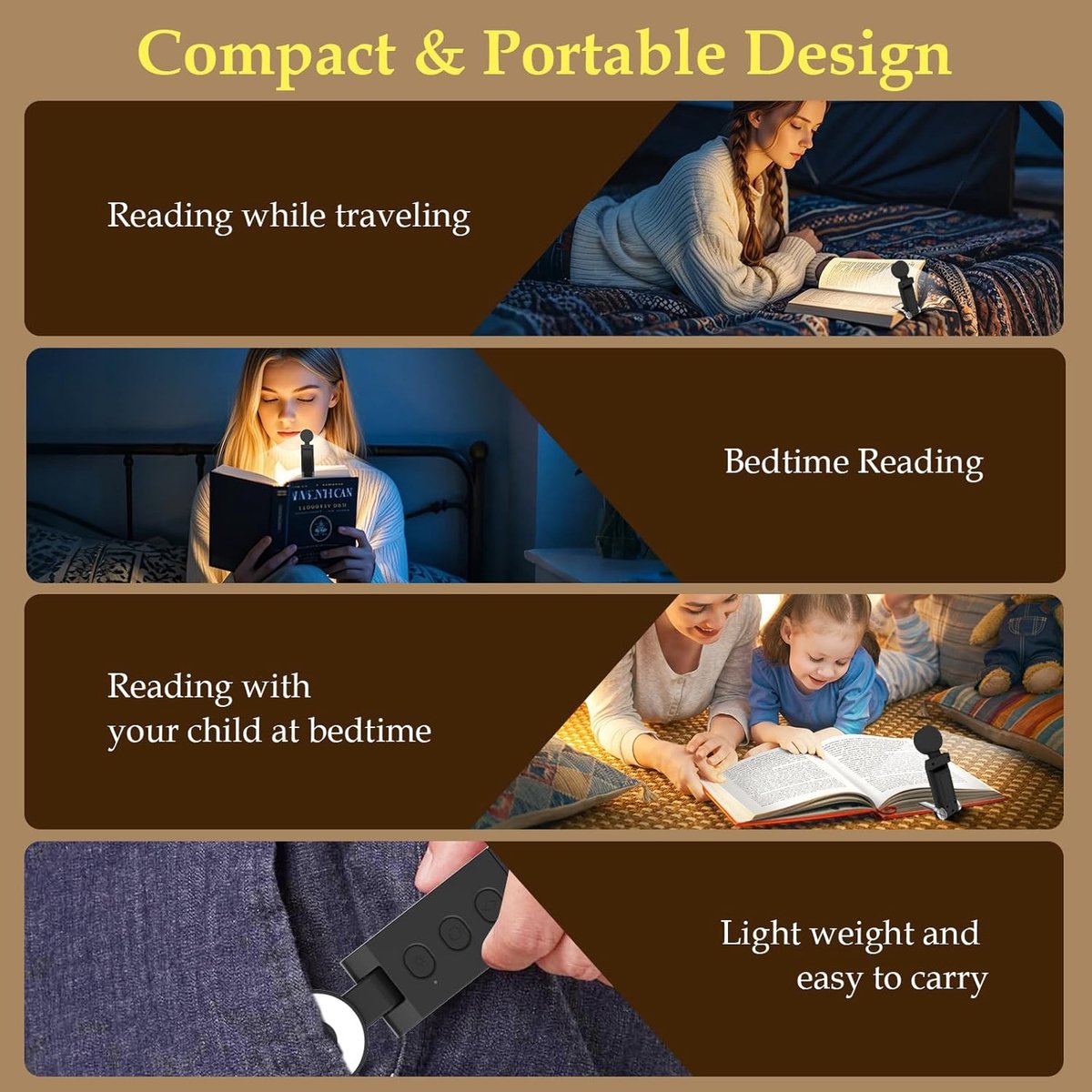 Reading light for books - For bed - With clip - Rechargeable - 5 settings - Bedside lamp - Black - Image 3