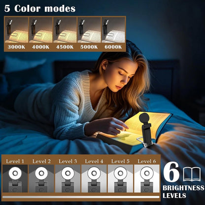 Reading light for books - For bed - With clip - Rechargeable - 5 settings - Bedside lamp - Black - Image 4