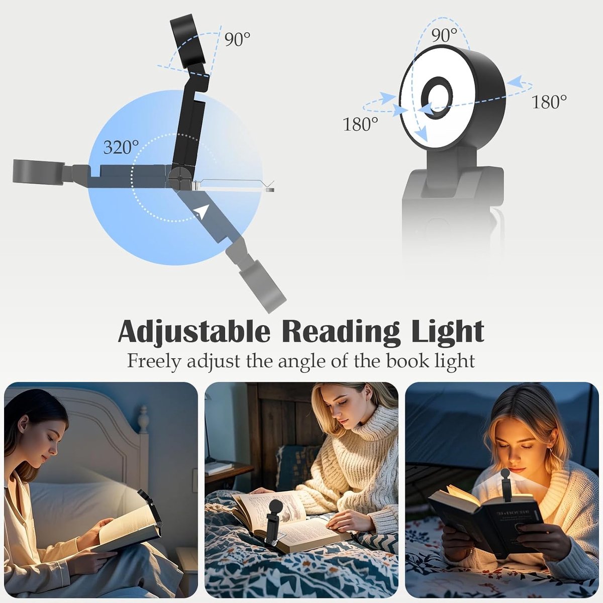Reading light for books - For bed - With clip - Rechargeable - 5 settings - Bedside lamp - Black - Image 5