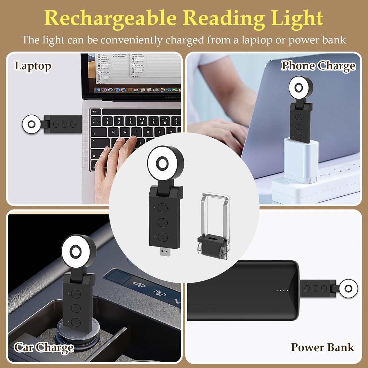 Reading light for books - For bed - With clip - Rechargeable - 5 settings - Bedside lamp - Black - Image 6