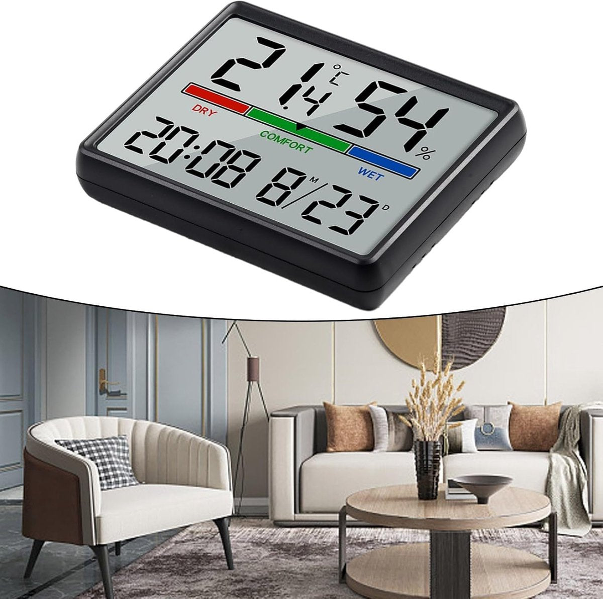 Wekker - Digital Alarm Clock - Weather Station - Room Thermometer - Digital Bathroom Clock - Shower Timer - Kitchen Thermometer - Gym - Bedroom - Kitchen - Office - Christmas Gifts - Black - Image 2