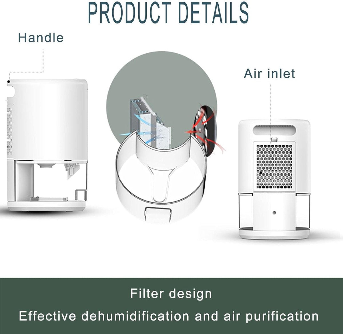 Dehumidifier - Air Dehumidifier - Small Dehumidifier - Smart Sleep Mode - Portable - Ultra Quiet - 3 L/h Dehumidifier - With 1 L Water Tank - Black - Image 6
