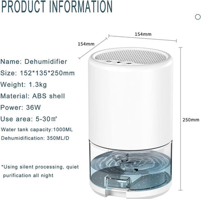 Dehumidifier - Air Dehumidifier - Small Dehumidifier - Smart Sleep Mode - Portable - Ultra Quiet - 3 L/h Dehumidifier - With 1 L Water Tank - Black - Image 7