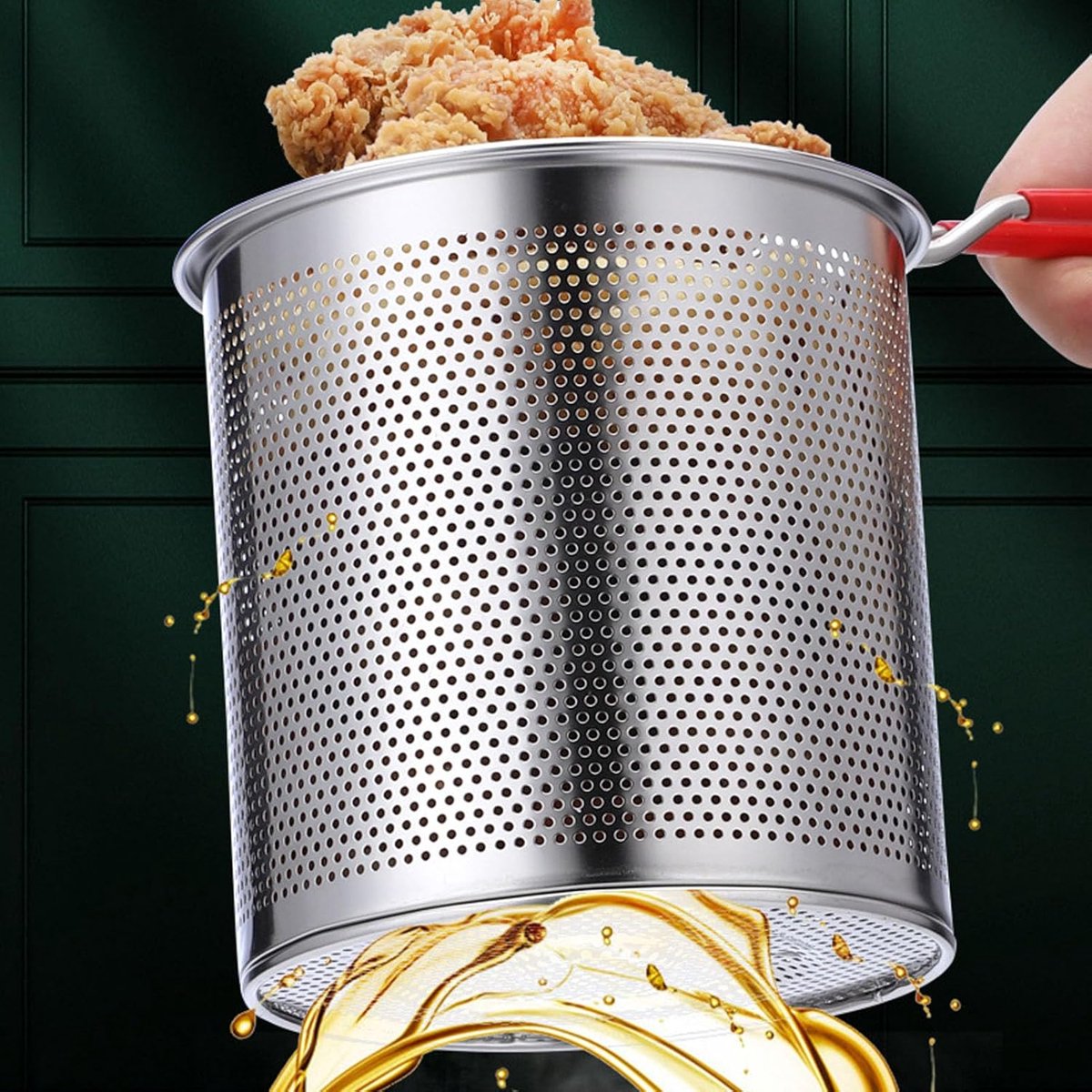 Frying pan - Frying pans - Frying pan set - Stainless steel frying pan with strainer - Portable stainless steel frying pan - Mini shrimp fryer - Small frying basket - Suitable for home cooking - Image 2