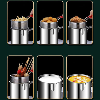Frying pan - Frying pans - Frying pan set - Stainless steel frying pan with strainer - Portable stainless steel frying pan - Mini shrimp fryer - Small frying basket - Suitable for home cooking - Image 5