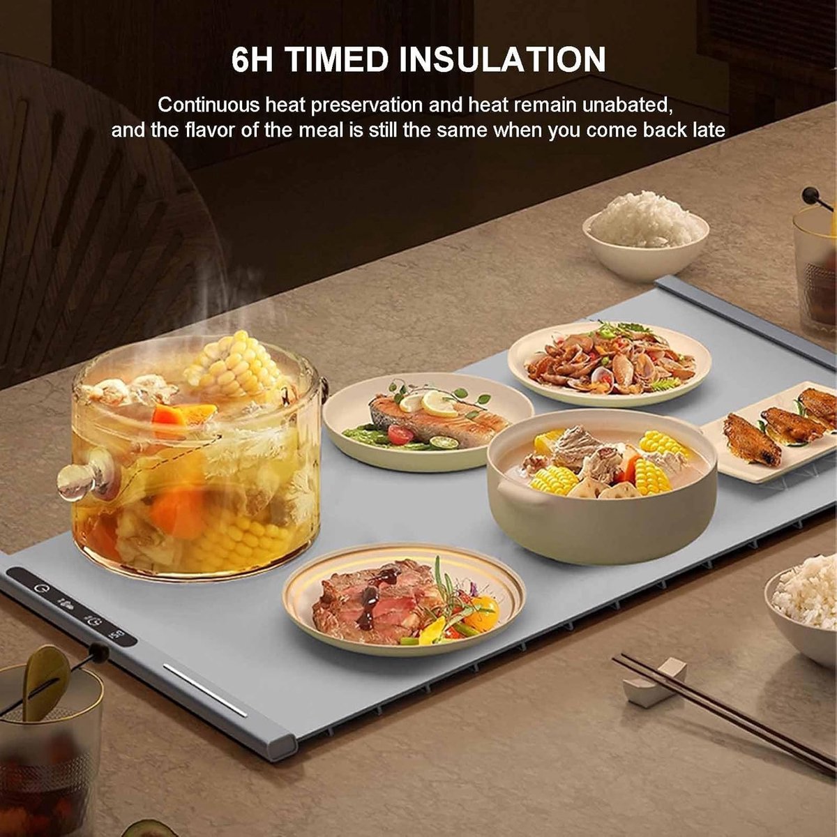 250W roll-up electric hot plate with 8 temperature settings and a 6-hour timer, for buffets, made of waterproof silicone, grey - Image 6