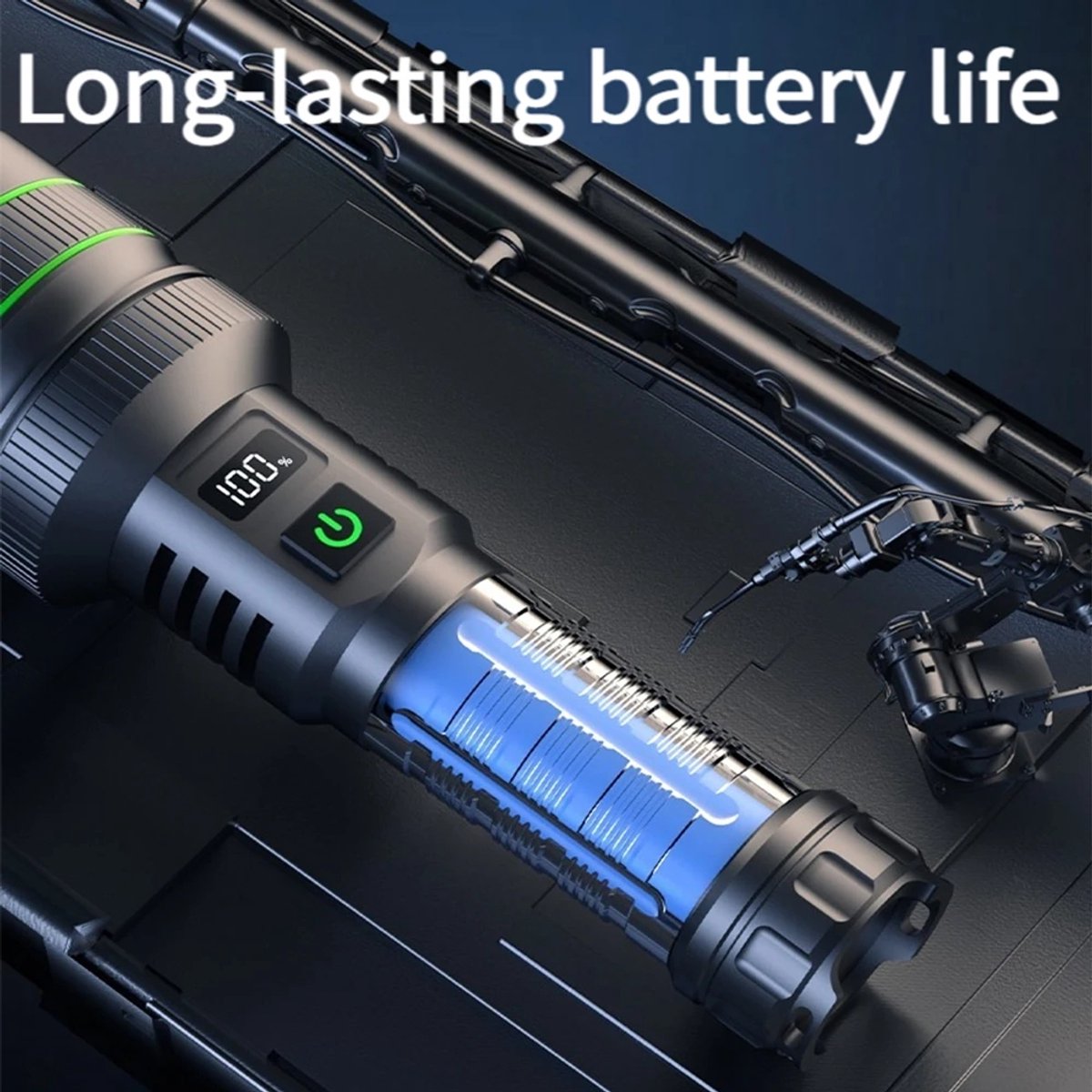 Rechargeable LED Flashlight - Military Flashlight - 5000 lumens - 26650 rechargeable battery - 6 modes - Power bank function - IP67 waterproof - Battery-powered flashlight - Image 6