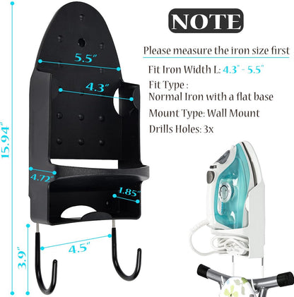 Ironing board and iron holder - Wall-mounted iron - Suspension system for your ironing board AND iron - Simple ironing board holder - 308*148*106mm - Black - Image 2