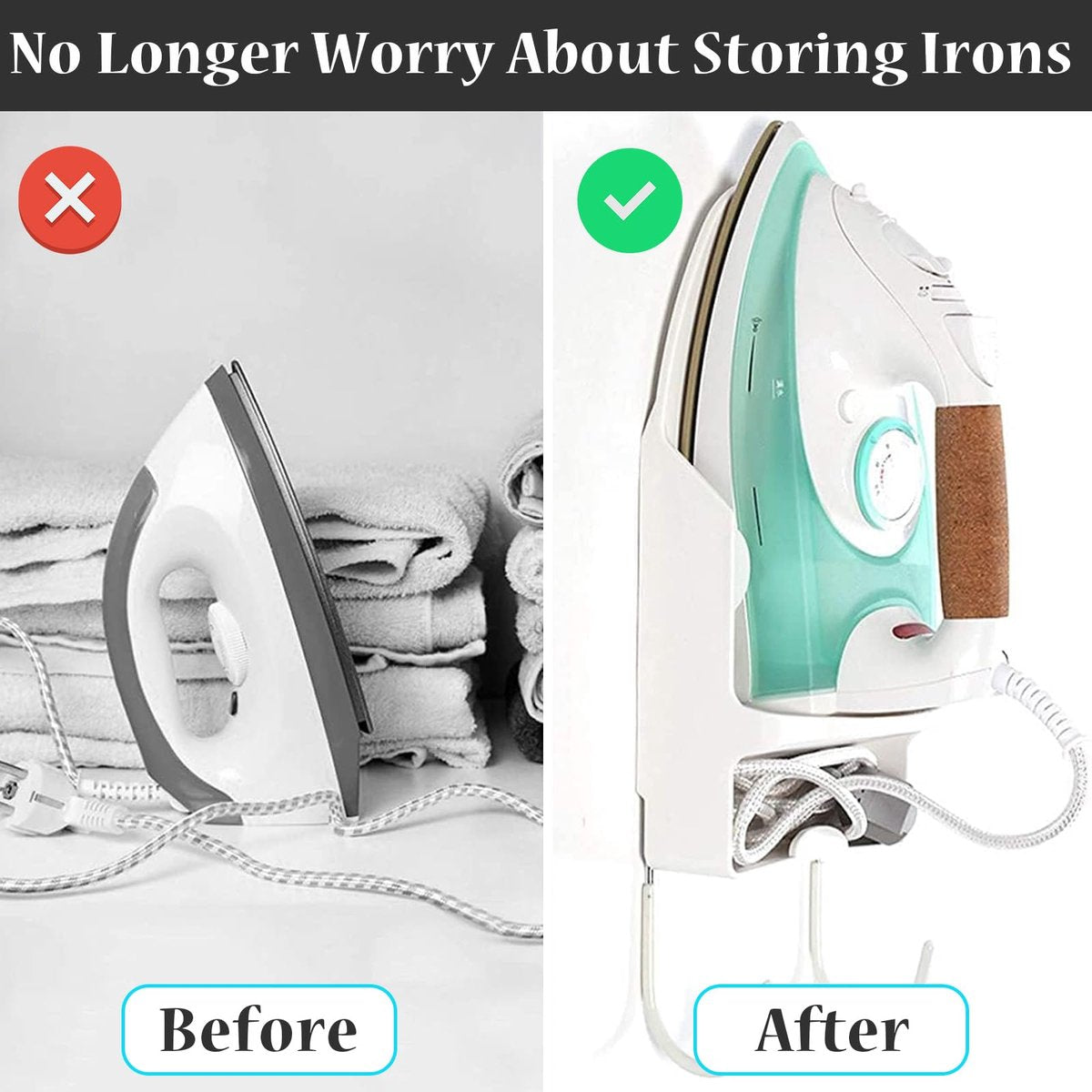 Ironing board and iron holder - Wall-mounted iron - Suspension system for your ironing board AND iron - Simple ironing board holder - 308*148*106mm - Black - Image 5