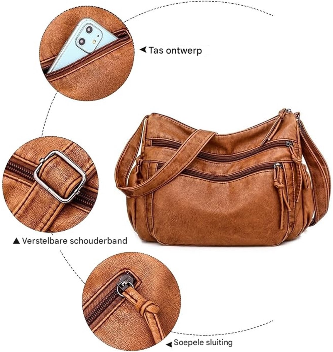 Handbags, small crossbody phone bag, mobile phone case, leather shoulder bag with wide strap - Image 3