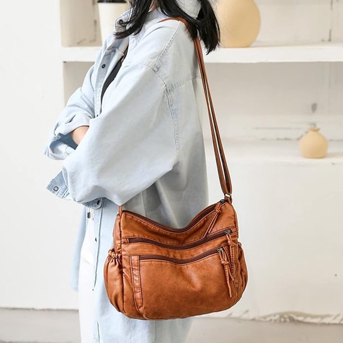 Handbags, small crossbody phone bag, mobile phone case, leather shoulder bag with wide strap - Image 5