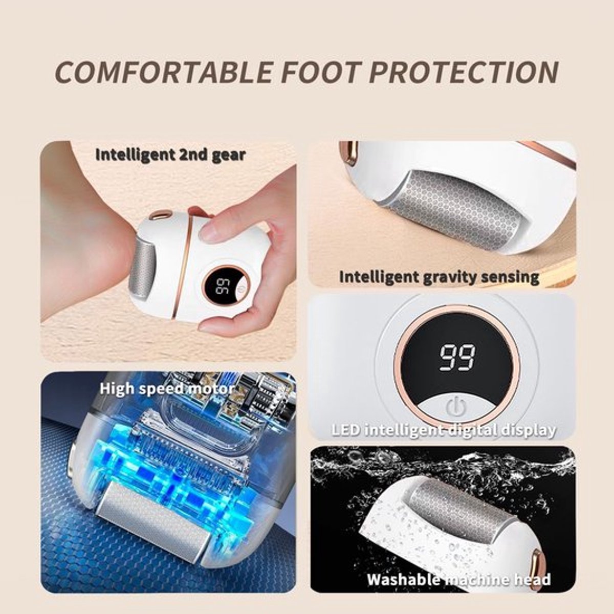 Electric Foot File - Removes Calluses and Dead Skin - Powerful Exfoliation - Built-in LED Light - Regenerative Exfoliation - Removes Calluses and Hard Skin - Wit - Image 6