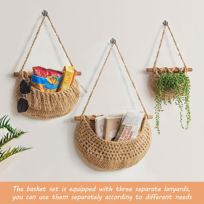 Hanging Fruit Basket - Hanging Storage - 3-Tier Over-the-Door Organizer - Woven Jute Wall Basket - Storage Bags - Over-the-Door Wall Organizer - For Entryway, Wardrobe, Closet, Bathroom, Door - Image 5