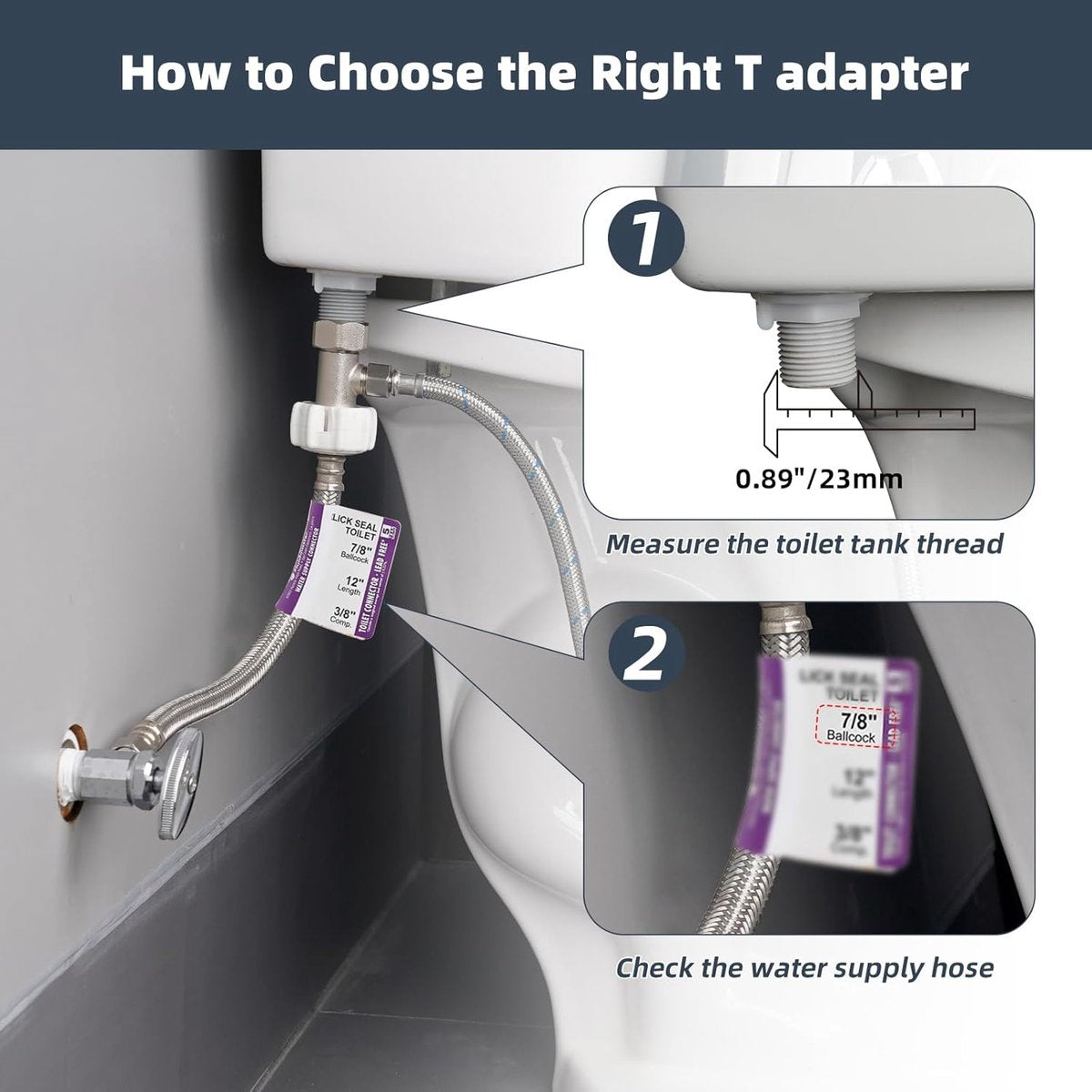 Bidet T-adapter, Metal T-valve for bidet (7/8" x 7/8" x 3/8") or (15/16" x 15/16" x 9/16"), 3-way T-connector for bidet and toilet - Image 3