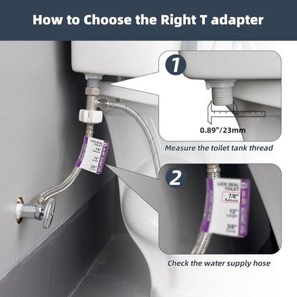 Bidet T-adapter, Metal T-valve for bidet (7/8" x 7/8" x 3/8") or (15/16" x 15/16" x 9/16"), 3-way T-connector for bidet and toilet - Image 3