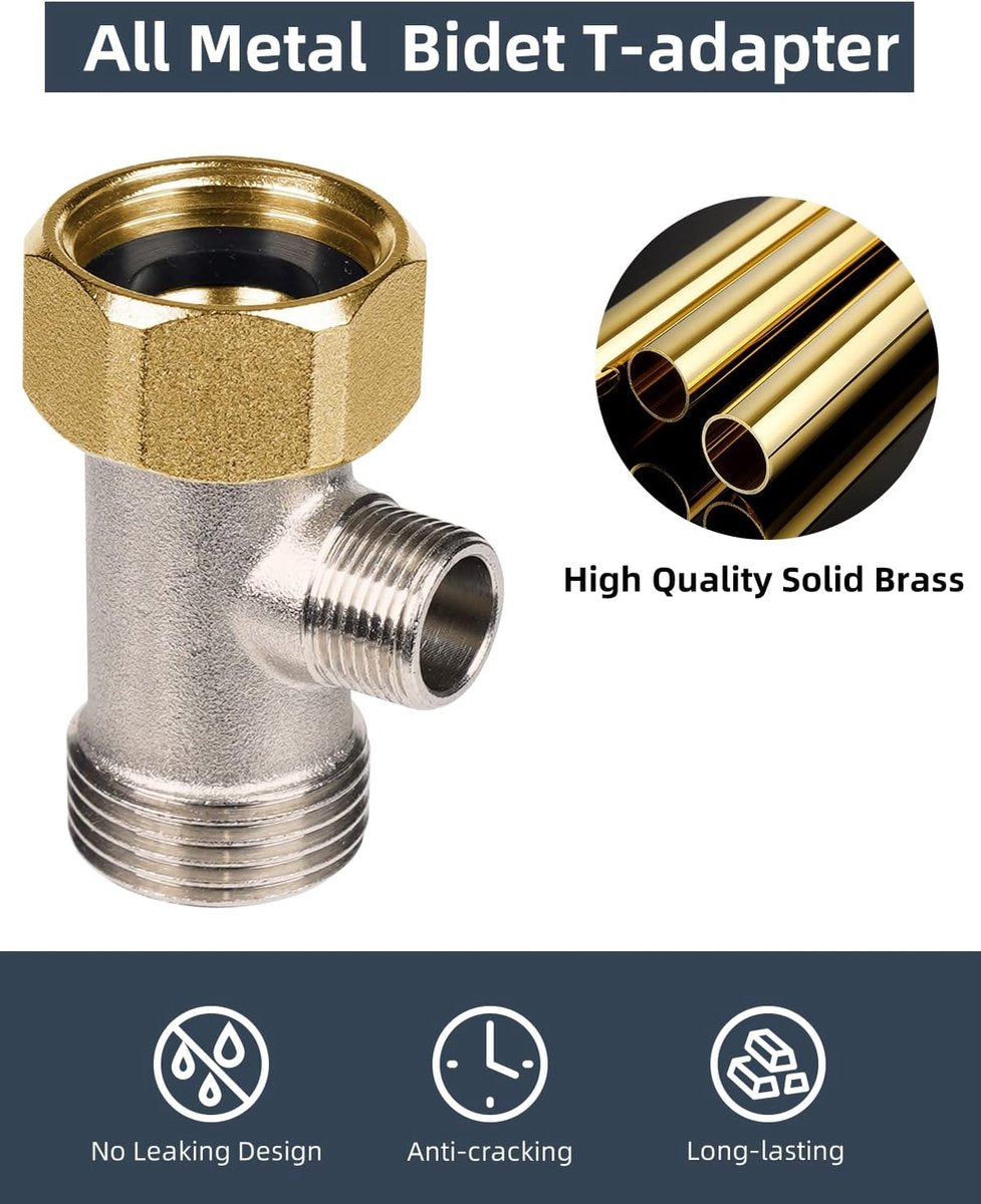 Bidet T-adapter, Metal T-valve for bidet (7/8" x 7/8" x 3/8") or (15/16" x 15/16" x 9/16"), 3-way T-connector for bidet and toilet - Image 7