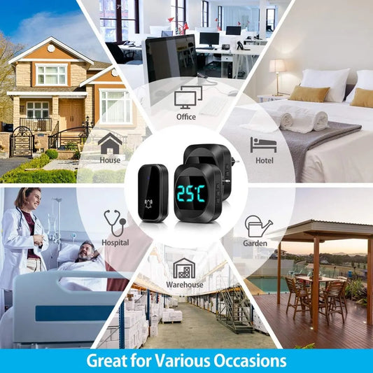 Wireless doorbell with LED, temperature display, waterproof electronic doorbell kit, with 2 plug-in receivers, 150m range, 4 volume levels, 38 melodies - Image 3