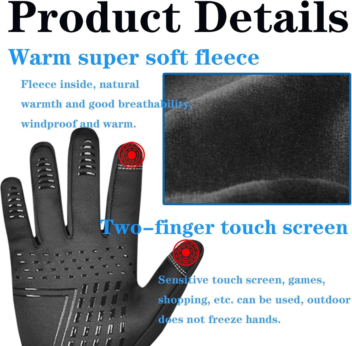 Gloves - Winter Gloves - Sports Gloves - Waterproof Gloves - Cycling Gloves - Touchscreen Gloves - Warm - Windproof - Waterproof and Non-Slip - Suitable for Men and Women - Outdoor Walking - Camping - Running - Cycling - Image 3