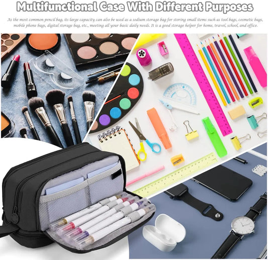 Pencil case - Pencil case - Pencil case for boys and girls - Multifunctional pencil case with compartments - School supplies - 22x11x9.5cm - Black - Image 2
