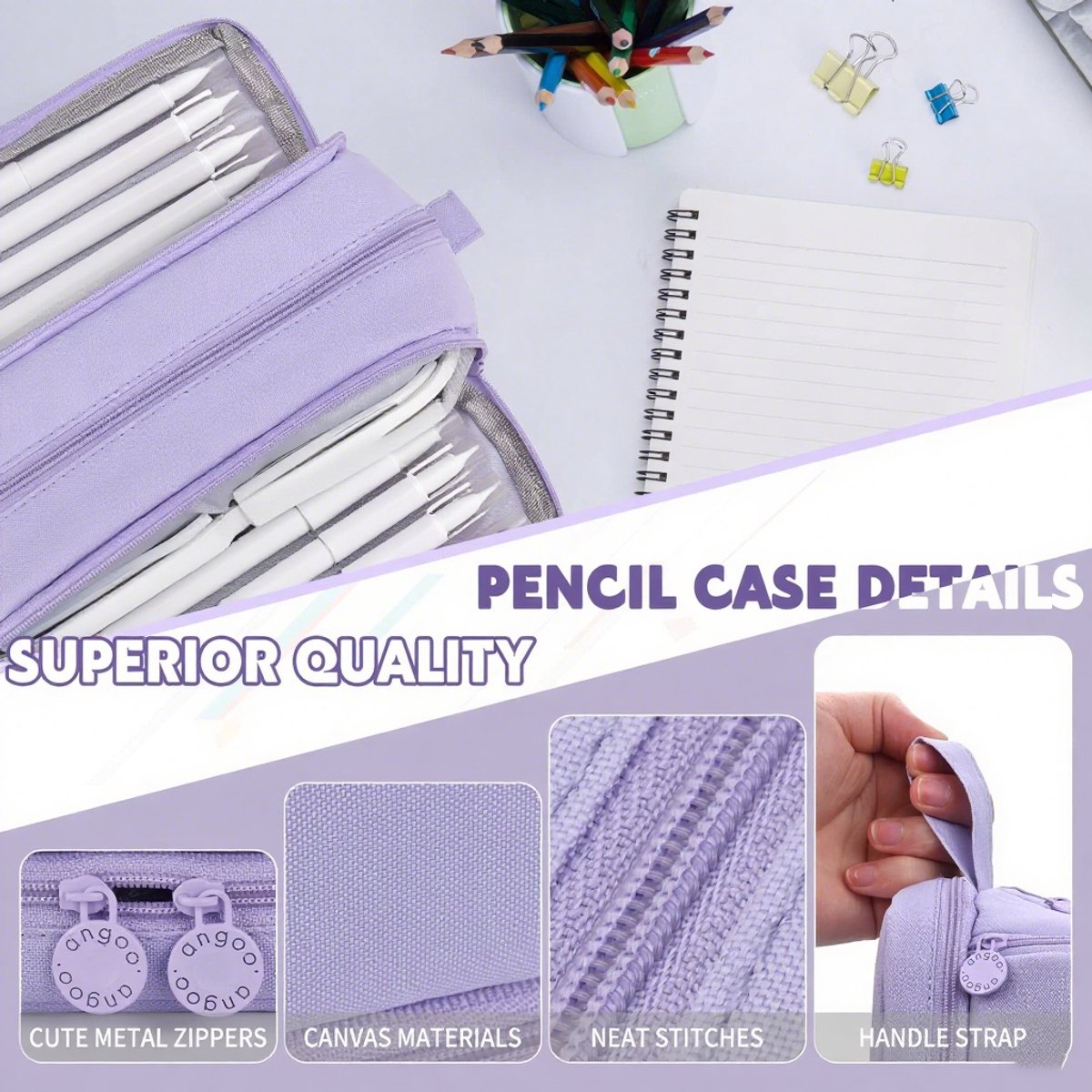 Pencil Case - Pencil Case - Pencil Case for Boys and Girls - Multifunctional Compartment Pencil Case - School Supplies - 22x11x9.5cm - Purple - Image 7