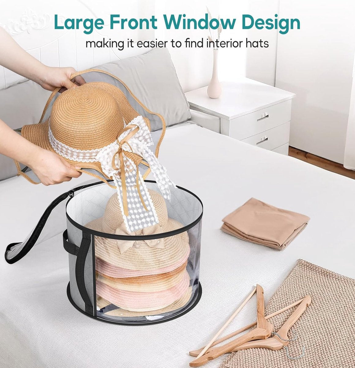 Storage Box - Extra Large Clear Hat Storage Bag - Holds up to 7 Hats - Cowboy Hat Wardrobe Storage Bag - Wide Brim Hat Box with Handle - (Grey) - Image 2