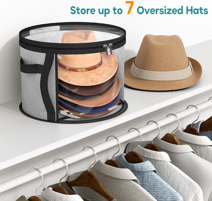 Storage Box - Extra Large Clear Hat Storage Bag - Holds up to 7 Hats - Cowboy Hat Wardrobe Storage Bag - Wide Brim Hat Box with Handle - (Grey) - Image 3