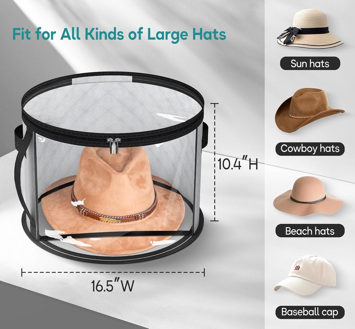 Storage Box - Extra Large Clear Hat Storage Bag - Holds up to 7 Hats - Cowboy Hat Wardrobe Storage Bag - Wide Brim Hat Box with Handle - (Grey) - Image 4