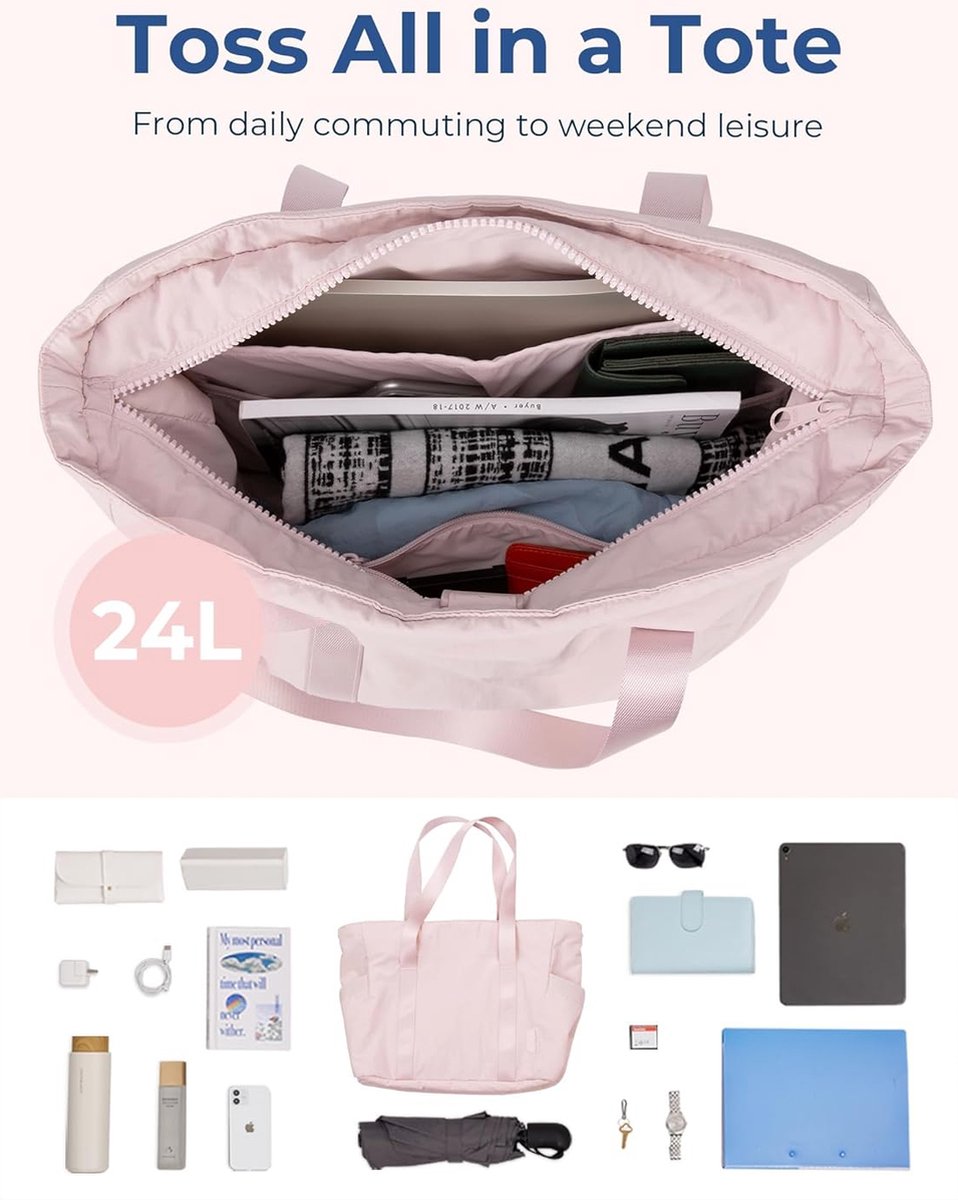 Women's Handbags - Zippered Tote Bag - Large Shoulder Bag - School Bag - Crossbody Bag - Laptop Bag - Handbag - Tote Bag - Weekend Bag - Shopping Bag - Beach Bag - Yoga/Fitness/Travel Bag - Pink - Image 4