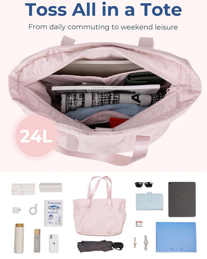 Women's Handbags - Zippered Tote Bag - Large Shoulder Bag - School Bag - Crossbody Bag - Laptop Bag - Handbag - Tote Bag - Weekend Bag - Shopping Bag - Beach Bag - Yoga/Fitness/Travel Bag - Pink - Image 4