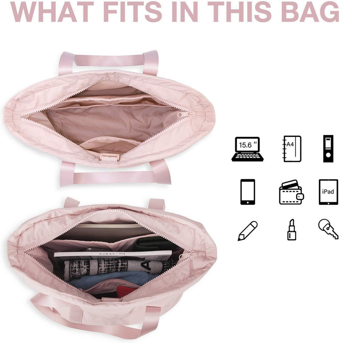 Women's Handbags - Zippered Tote Bag - Large Shoulder Bag - School Bag - Crossbody Bag - Laptop Bag - Handbag - Tote Bag - Weekend Bag - Shopping Bag - Beach Bag - Yoga/Fitness/Travel Bag - Pink - Image 6