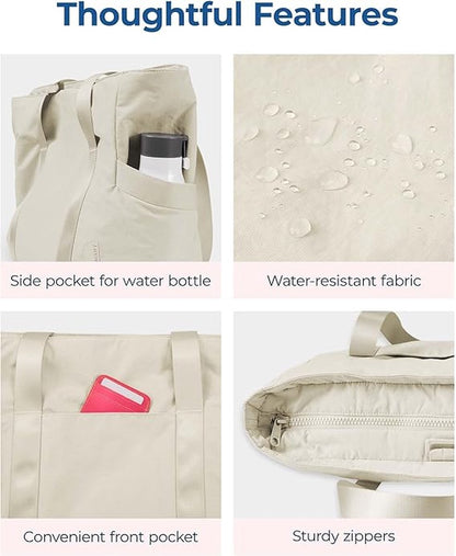 Women's Handbags - Zip-Up Tote Bag - Large Shoulder Bag - School Bag - Crossbody Bag - Laptop Bag - Handbag - Tote Bag - Weekend Bag - Shopping Bag - Beach Bag - Yoga/Fitness/Travel Bag - Beige - Image 5