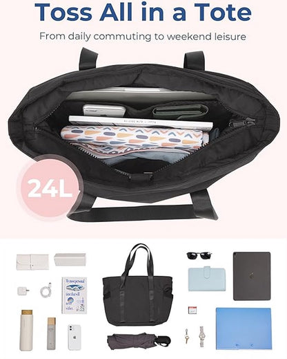 Women's Handbags - Zippered Tote Bag - Large Shoulder Bag - School Bag - Crossbody Bag - Laptop Bag - Handbag - Tote Bag - Weekend Bag - Shopping Bag - Beach Bag - Yoga/Fitness/Travel Bag - Black - Image 7