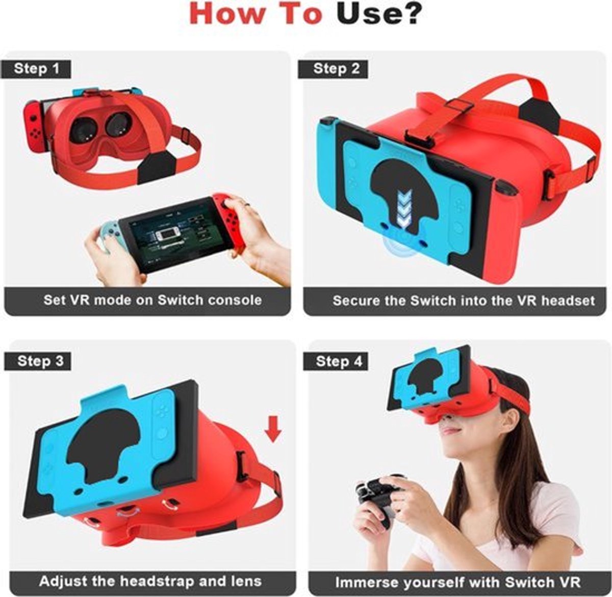 Suitable for Nintendo Switch VR headsets and OLED models, VR virtual reality headset with adjustable HD lenses, comfortable headband, suitable for 3D VR games on Nintendo Switch OLED, suitable for children/boys - black - Image 3